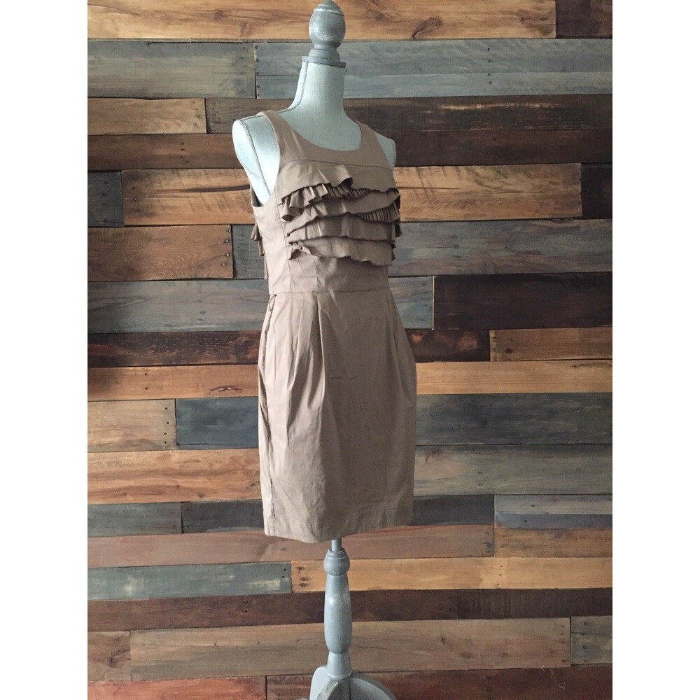 BCBG MAXAZRIA Sleeveless mocha Sheath Ruffle Tiered Dress size 6 B317 - Picture 4 of 12